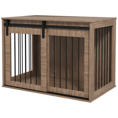 PawHut Brown Wood Dog Crate End Table for Home, Large Dogs