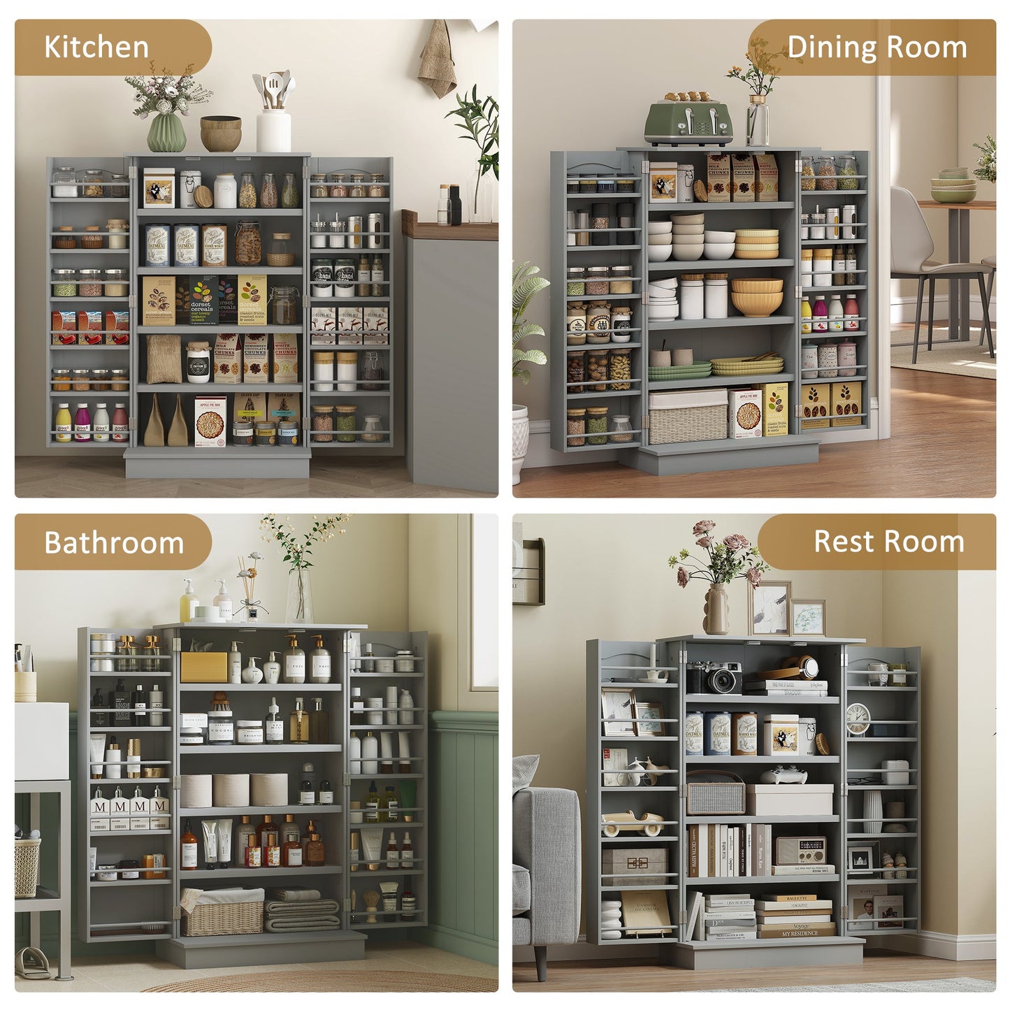 HOMCOM Gray Kitchen Pantry Cabinet with 12 Door Shelves