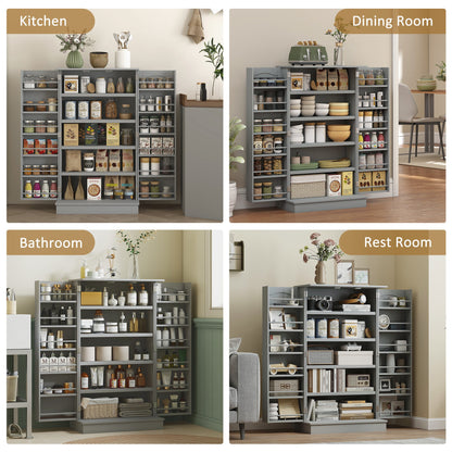 HOMCOM Gray Kitchen Pantry Cabinet with 12 Door Shelves