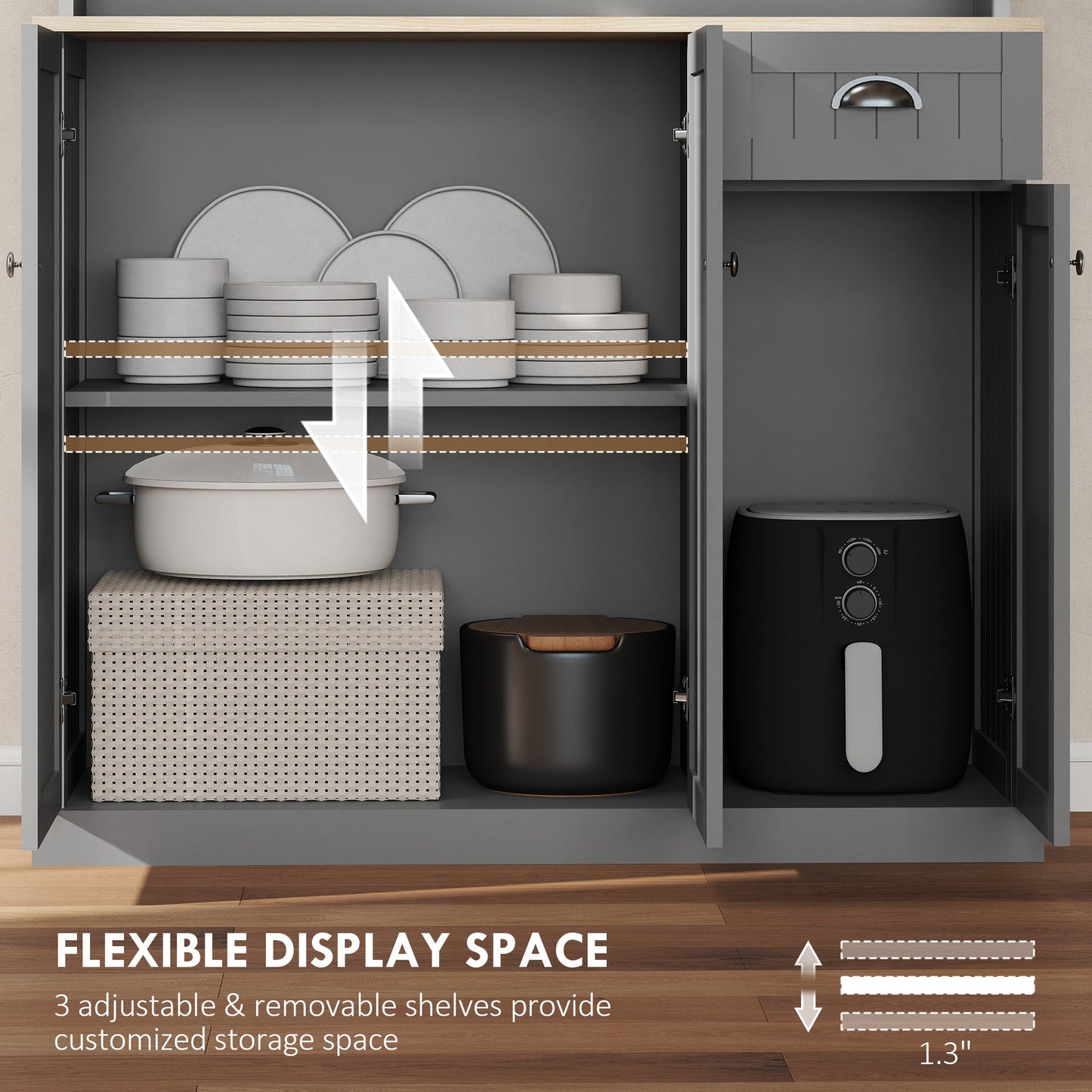 Modern Farmhouse Buffet Hutch by HOMCOM with Microwave Shelf