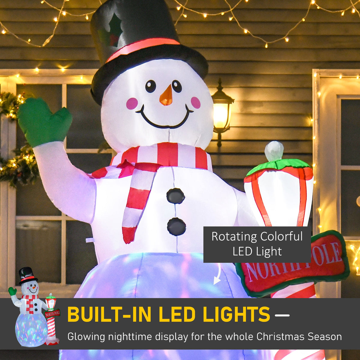 HOMCOM 8 Ft Festive LED Inflatable Snowman Yard Decor