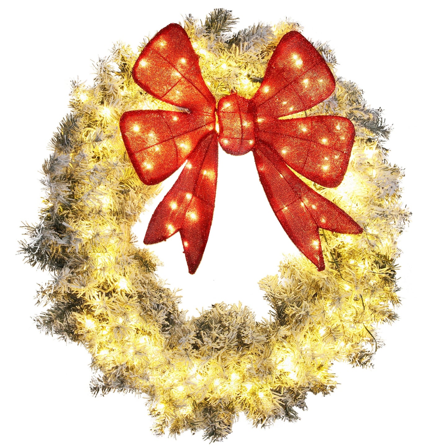 HOMCOM 36" Flocked Pre-Lit Christmas Door Wreath with Remote
