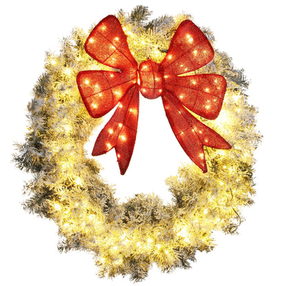 HOMCOM 36" Flocked Pre-Lit Christmas Door Wreath with Remote