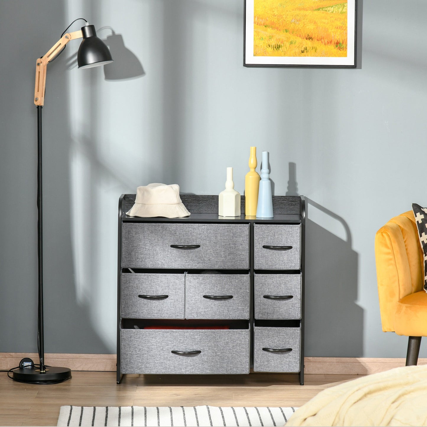 HOMCOM Industrial 7-Drawer Bedroom Dresser, Steel Frame