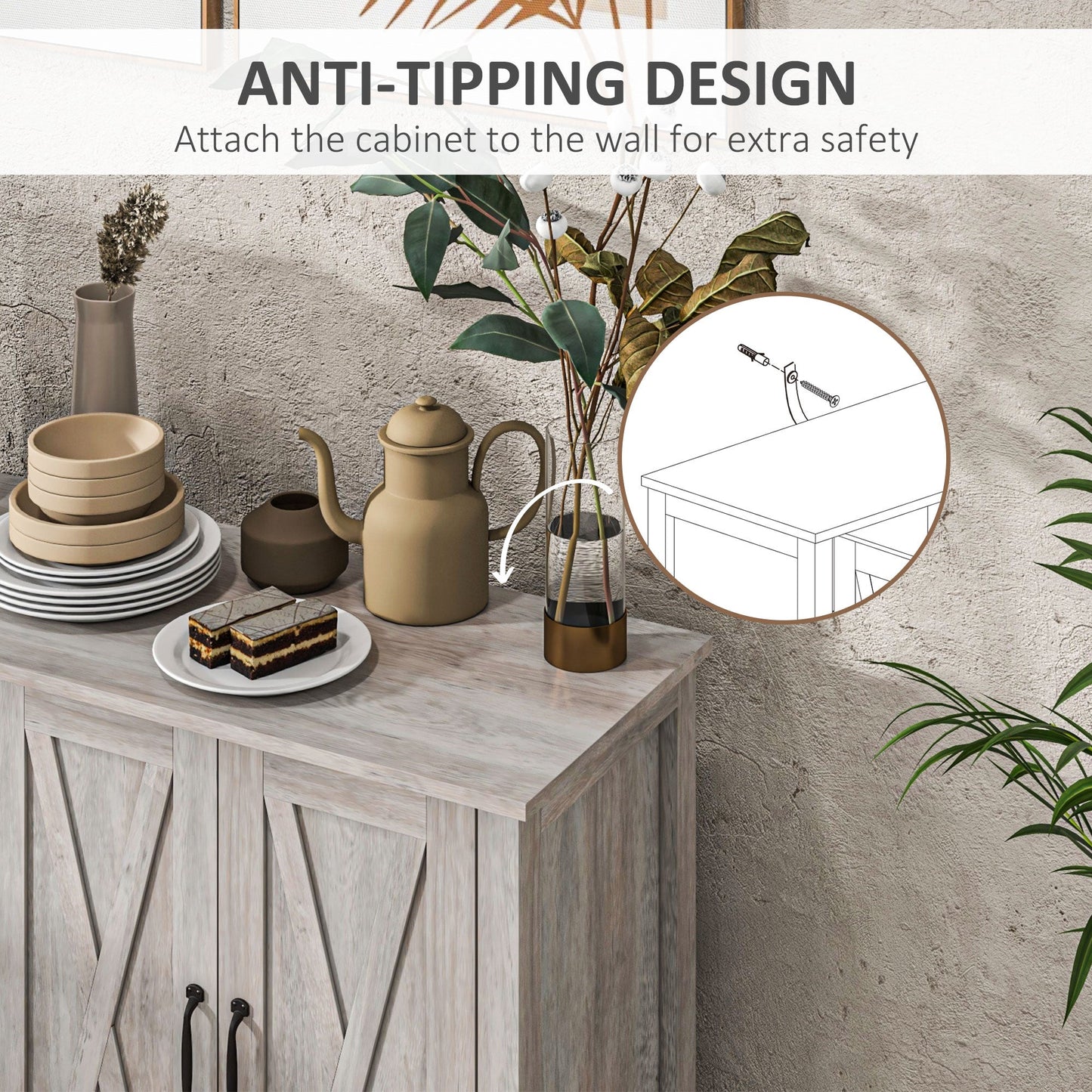 HOMCOM Farmhouse Buffet Cabinet for Dining Room, Barn Doors