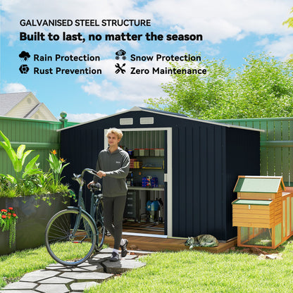 Outsunny 9x6 Steel Backyard Storage Shed with Foundation Kit