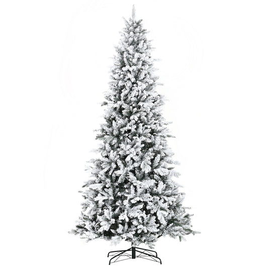 HOMCOM 9 Ft Snow-Flocked Christmas Tree, Quick Auto-Setup