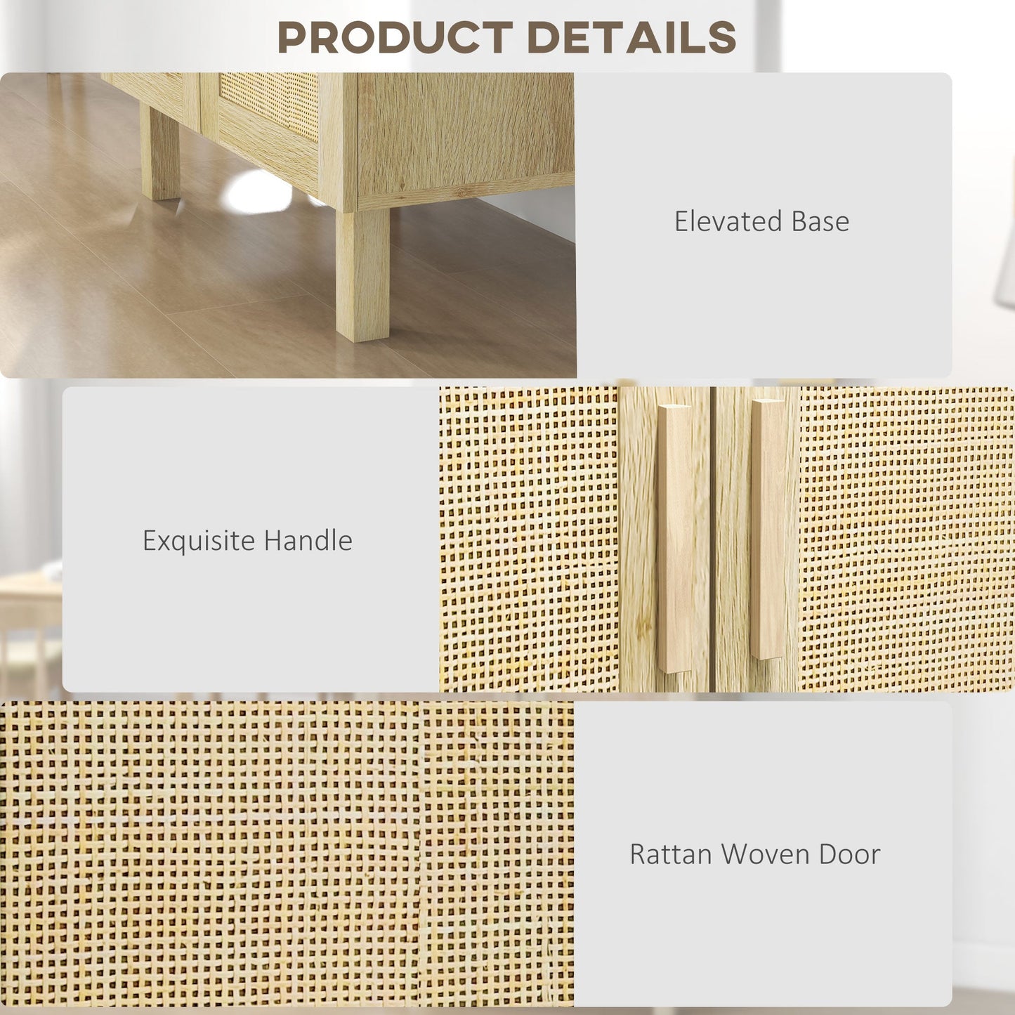 HOMCOM Boho Buffet Cabinet for Dining Room with Rattan Doors