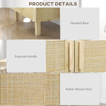 HOMCOM Boho Buffet Cabinet for Dining Room with Rattan Doors