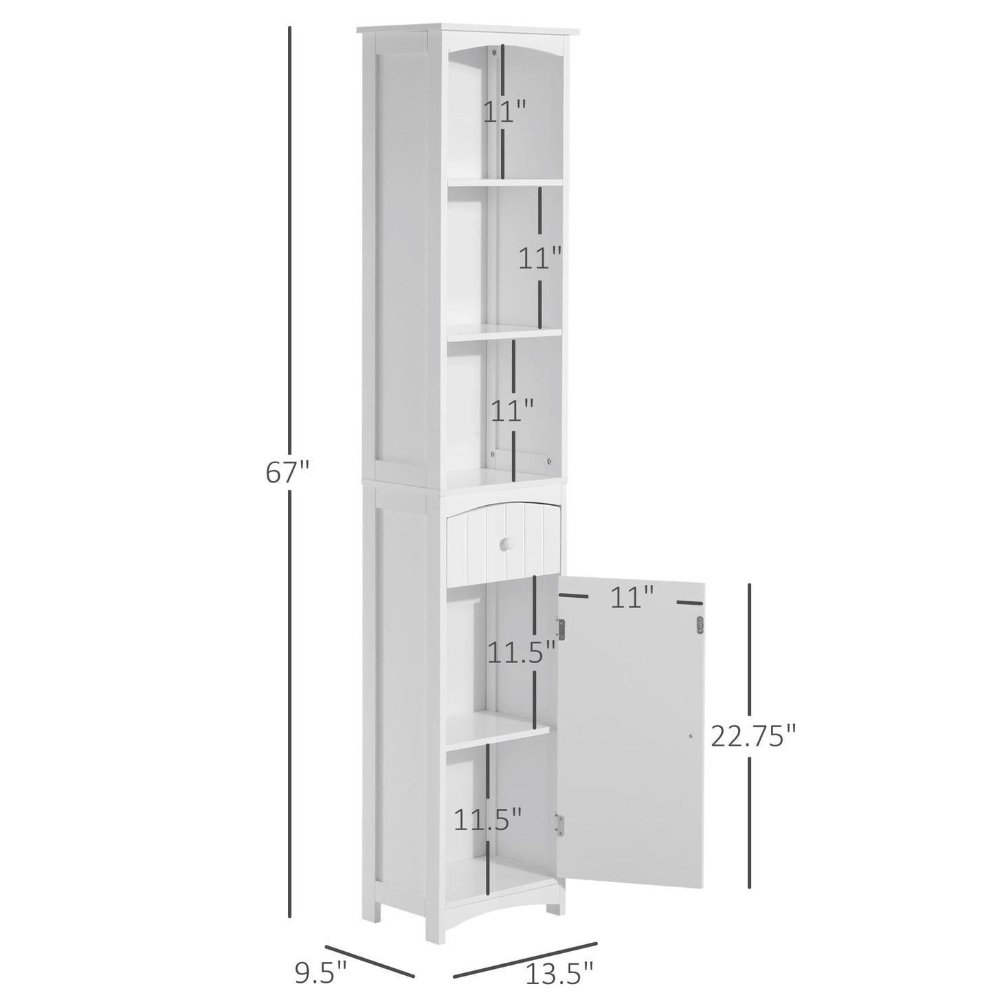HOMCOM White Bathroom Linen Tower with Shelves and Drawer