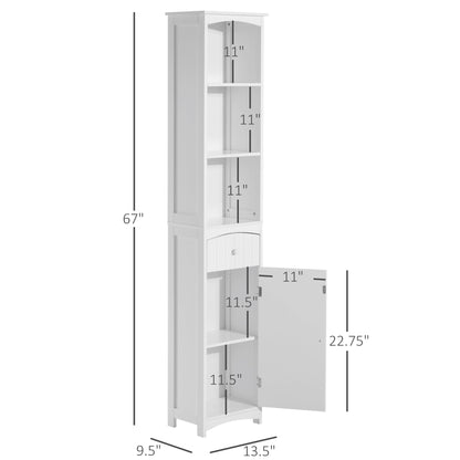 HOMCOM White Bathroom Linen Tower with Shelves and Drawer