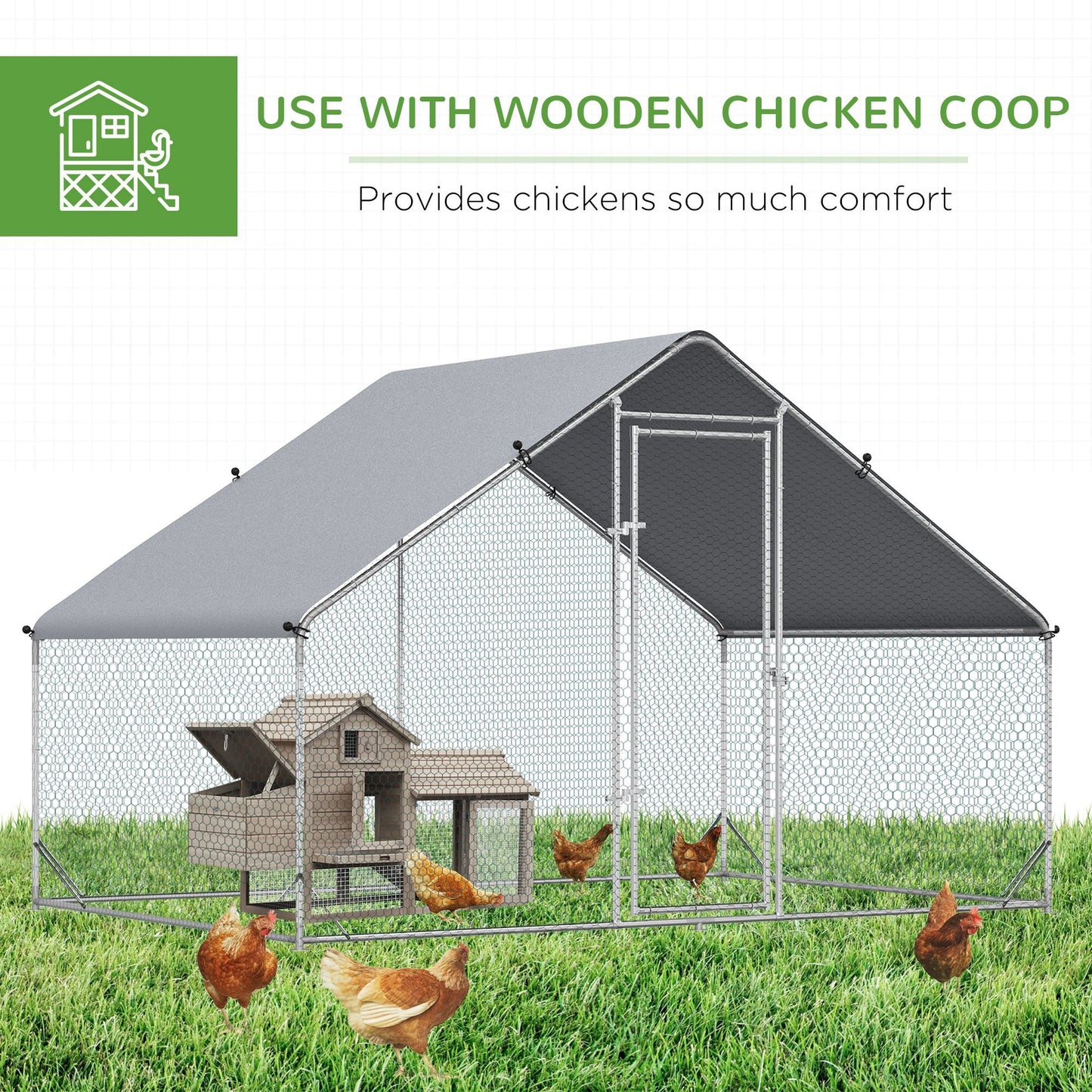 PawHut Metal Walk-In Chicken Run, Backyard All-Weather Cover