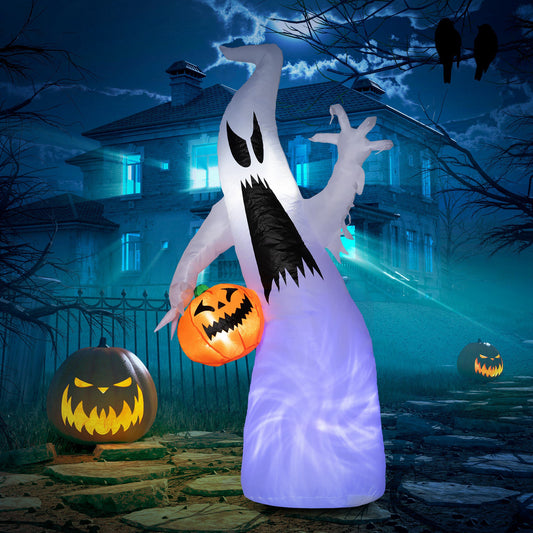 HOMCOM Halloween Yard Inflatable Ghost with Pumpkin, LED