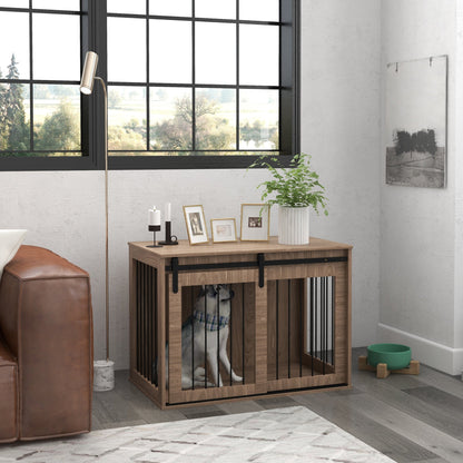 PawHut Brown Wood Dog Crate End Table for Home, Large Dogs