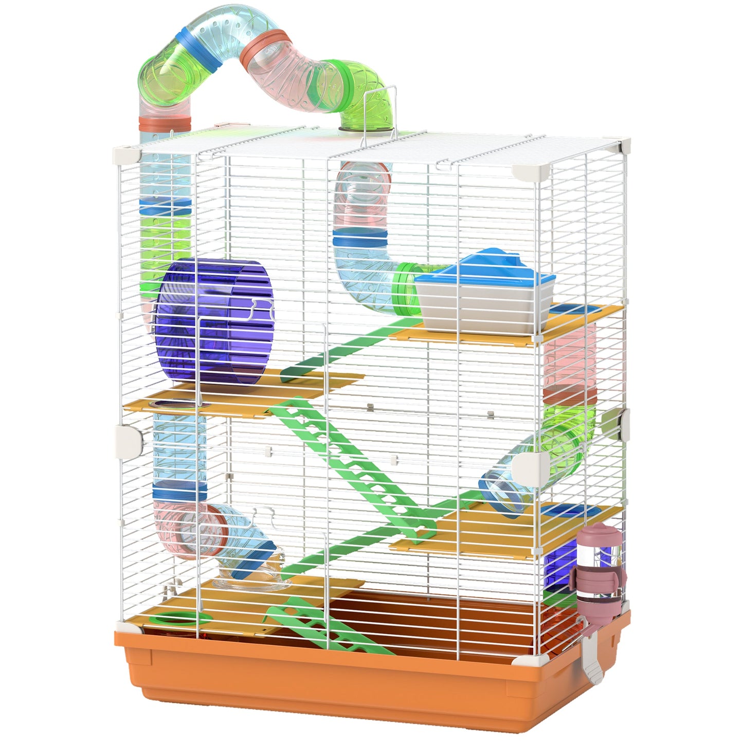 PawHut Portable Hamster Travel Carrier, 5-Tier Wheel & Tube