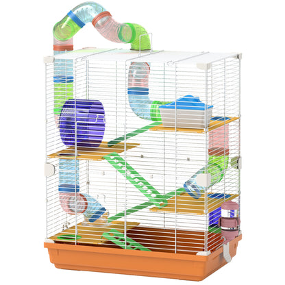 PawHut Portable Hamster Travel Carrier, 5-Tier Wheel & Tube