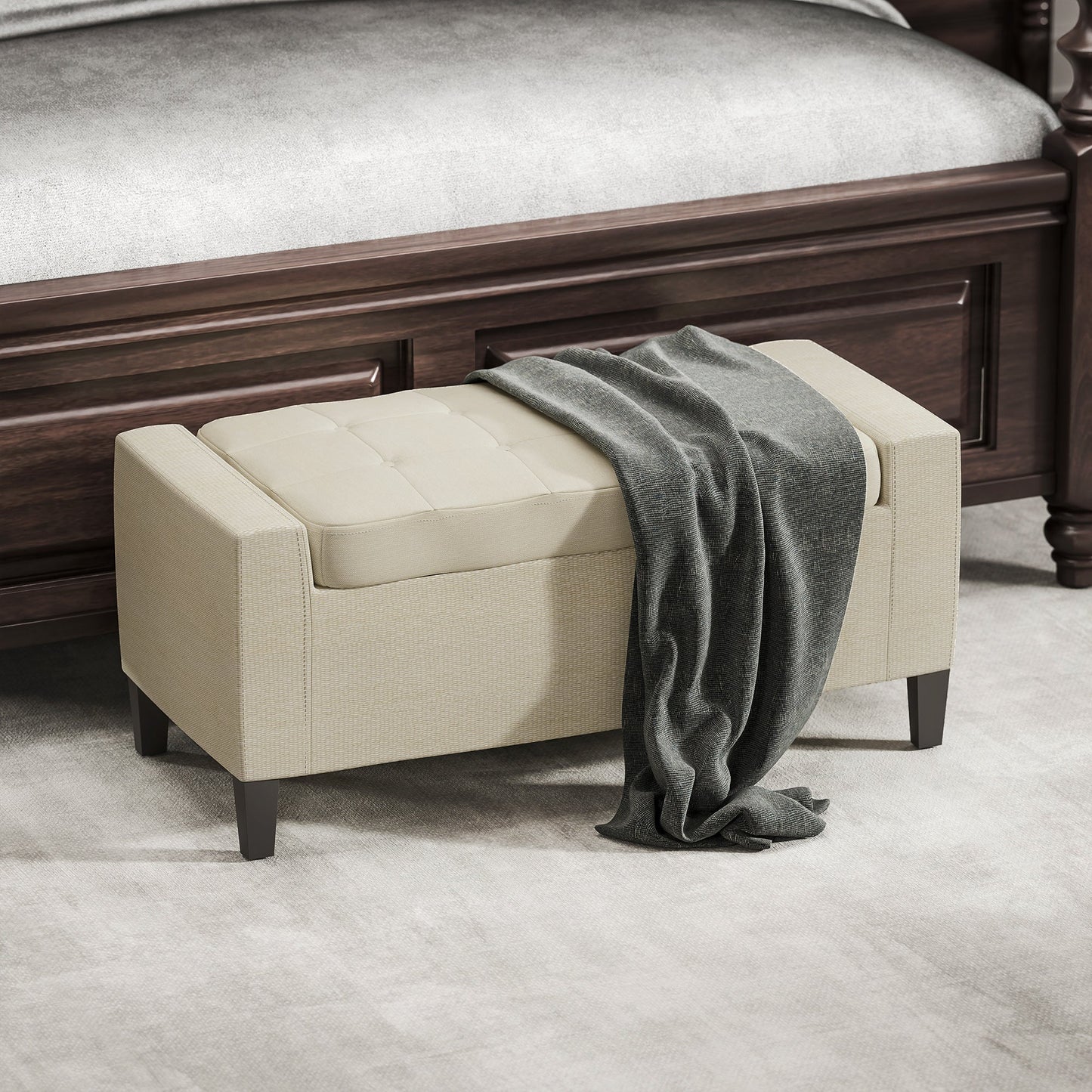 HOMCOM Linen Ottoman Bench for Entryway, Lift-Top Storage