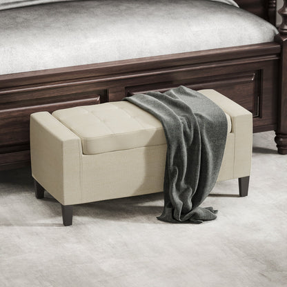 HOMCOM Linen Ottoman Bench for Entryway, Lift-Top Storage