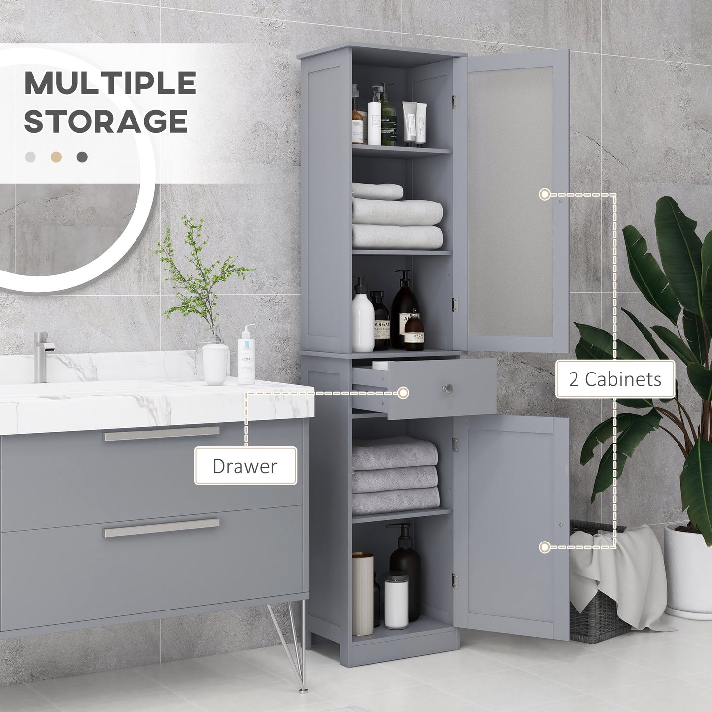 Modern kleankin Tall Narrow Bathroom Cabinet for Small Baths