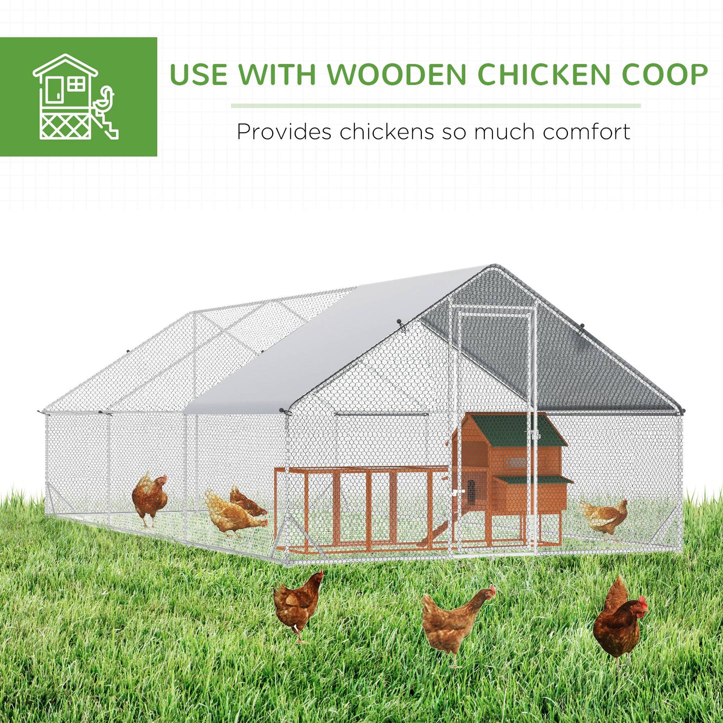 PawHut Covered Walk-In Backyard Chicken Run, Locking Door