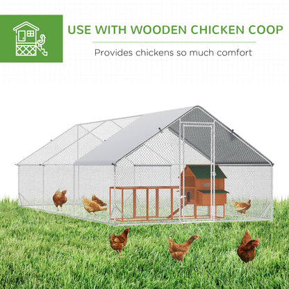 PawHut Covered Walk-In Backyard Chicken Run, Locking Door