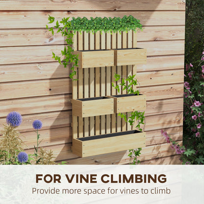 Outsunny Rustic Wall Trellis Planter, 5 Boxes with Drainage